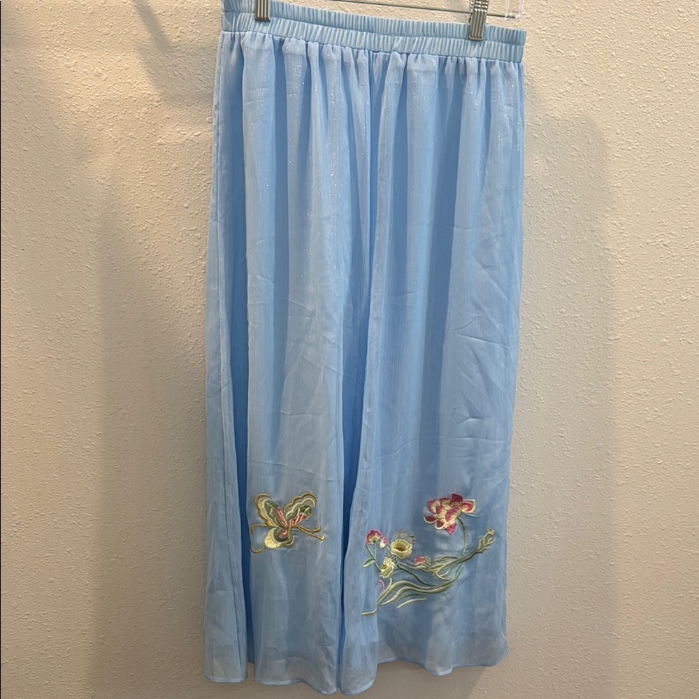 Light Blue Skirt with Floral Embroidery